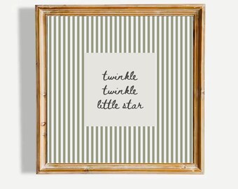 Twinkle Twinkle Little Star Quote Nursery Poster Sage Green Striped Minimalist Baby Room Decor Neutral Kids Wall Art UNFRAMED Print