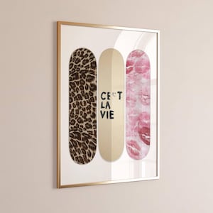 Trendy skate Wall Print, Cest la vie Aesthetic Digital Print Dorm College Fashion Girly Room Decor Y2k Leopard Retro Kiss Maximalist Poster