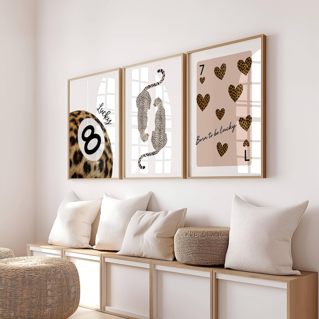 Set of 3 Leopard Cheetah Wall Art Decor, 8 Ball Poster, Gallery Dorm ...