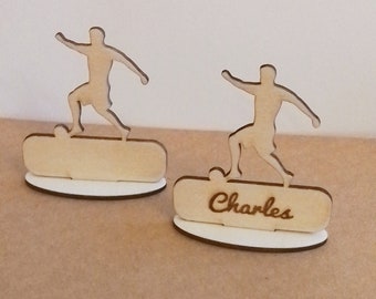 Footballer place markers, personalized wooden football