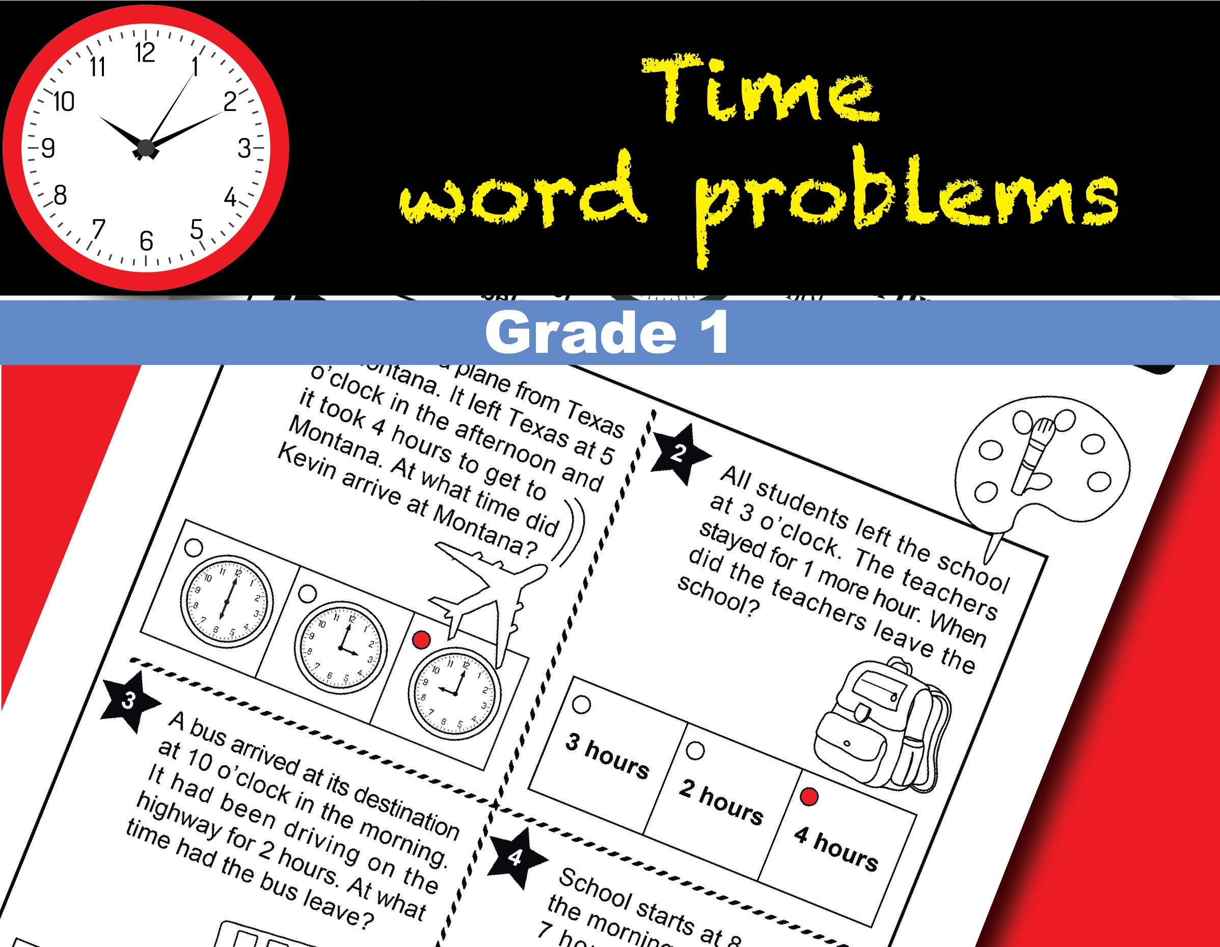 time time word problems 6 worksheets math grade 1 etsy