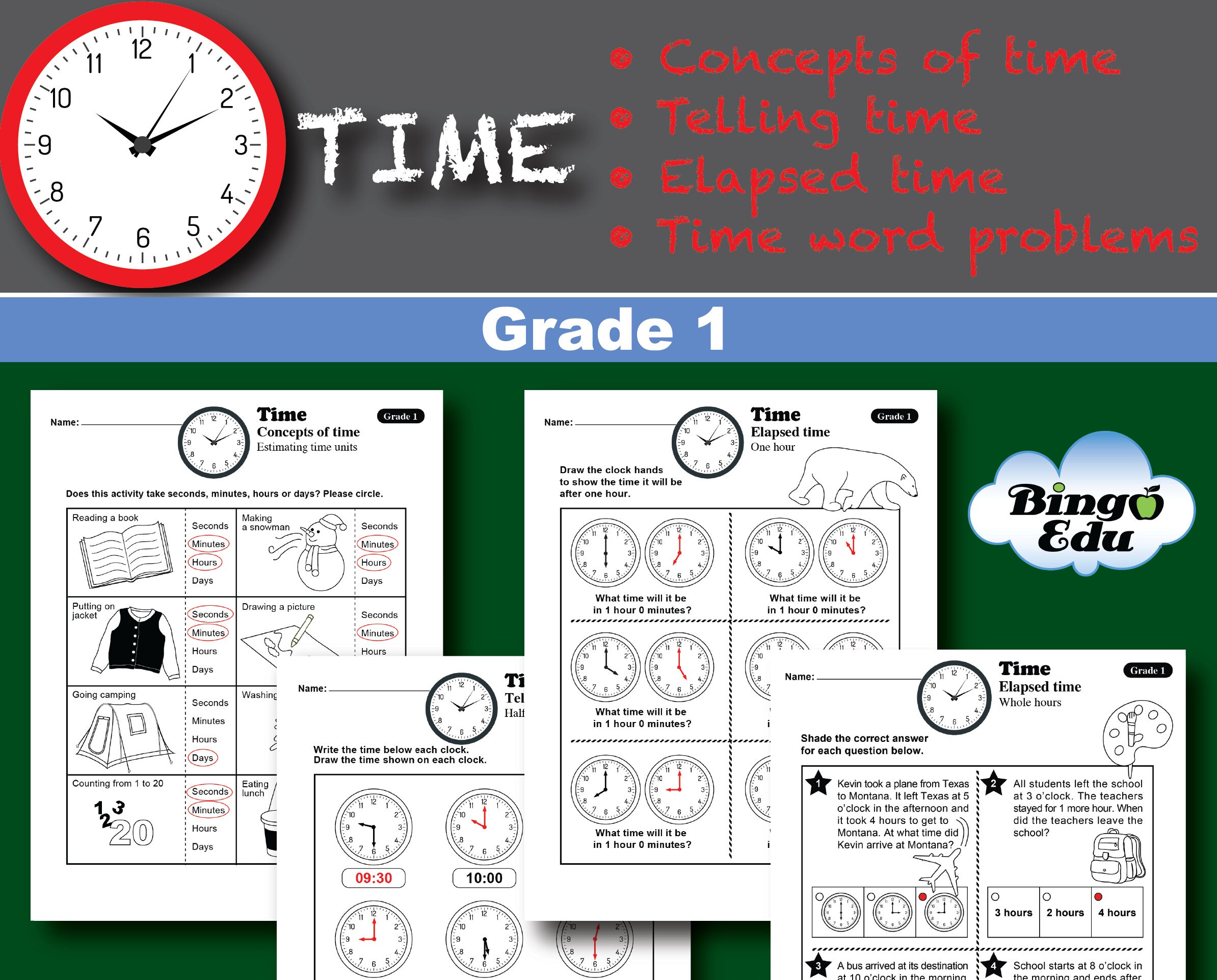 time concepts telling time elapsed word problems 204 etsy