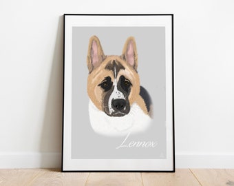 Family Pet Portrait | Print | Custom Personalised Dog Cat Hand-Drawn Digital Drawing Gift Present Animal lovers