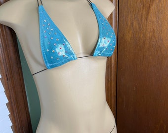 Baby blue metallic rhinestone Microkini stripper outfit