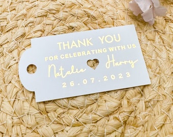 Personalised Wedding Favor Gold Foiled Thank you Tags, Custom Gift Bag Tags, Wedding thank you tags, Thank you for celebrating us Gift tags