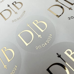 Foiled Wedding Initial Stickers, Personalised Wedding Favour Stickers, Real Foil Gold monogram stickers, Frosted Envelope Stickers Seals