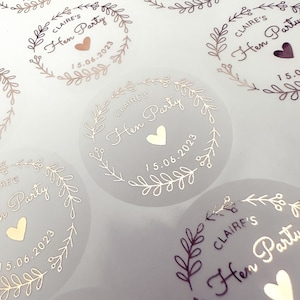 Personalized Foil Hen Party Stickers: Bridal Shower Favors