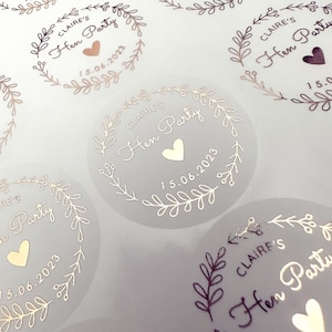 Personalised Hen Party stickers, Foil Bridal Shower stickers, Hen Do stickers, Gift Bag label, Hen Party Favours, gold event party labels