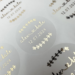 Foiled wedding stickers, Personalised Wedding Favour Stickers, Real Foil gold monogram stickers, Frosted envelope Stickers,  envelope seals