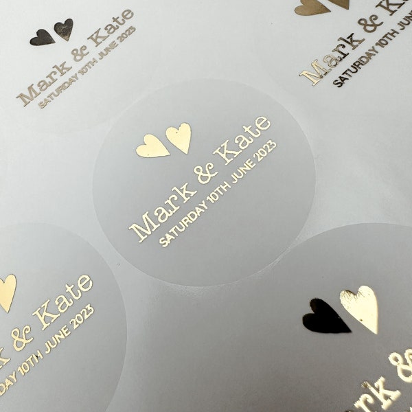 Foiled wedding stickers, Personalised Wedding Favour Stickers, Real Foil gold monogram stickers, Frosted envelope Stickers,  envelope seals