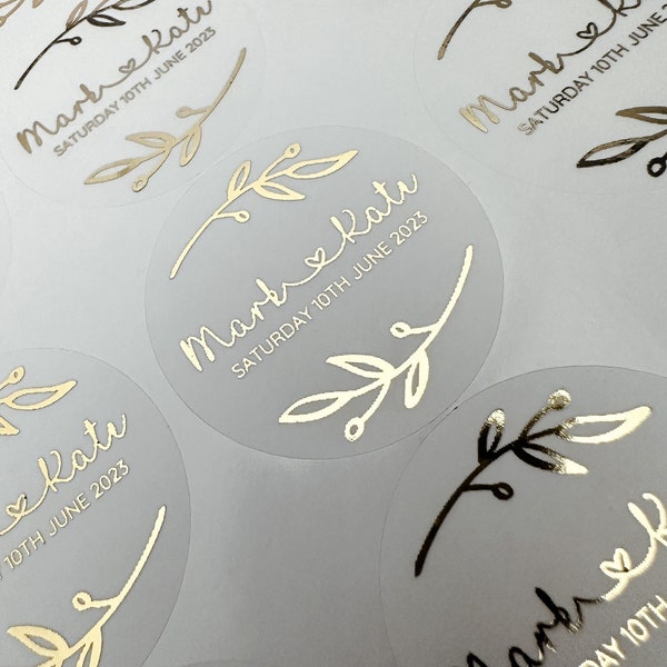 Autocollants de mariage déjoués, autocollants personnalisés de faveur de mariage, autocollants monogrammes en feuille d'or véritable, autocollants d'enveloppe givrés, joints d'enveloppe