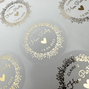 Personalised Hen Party stickers, Foil Bridal Shower stickers, Hen Do stickers, Gift Bag label, Hen Party Favours, gold event party labels