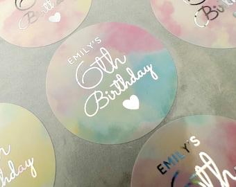 Personalized Rainbow Birthday Stickers: Foiled Party Favor Labels