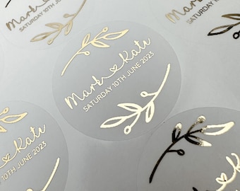 Foiled Wedding Stickers: Personalized Gold Rustic Favor Labels