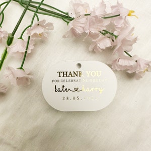 Personalised Wedding Favor Gold Foiled Thank you Tags, Custom Gift Bag Tags, Wedding thank you tags, Thank you for celebrating us Gift tags