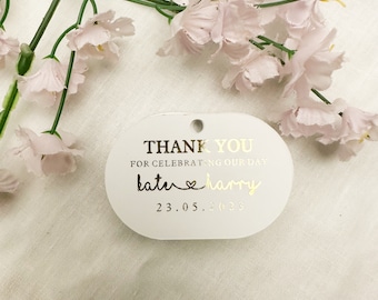 Personalised Wedding Favor Gold Foiled Thank you Tags, Custom Gift Bag Tags, Wedding thank you tags, Thank you for celebrating us Gift tags