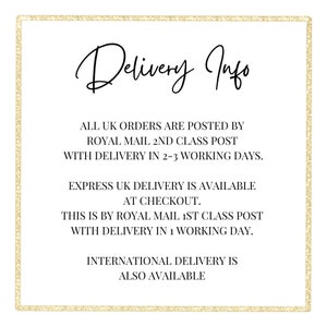 May include: Delivery information for UK orders. All UK orders are posted by Royal Mail 2nd class post with delivery in 2-3 working days. Express UK delivery is available at checkout by Royal Mail 1st class post with delivery in 1 working day. International delivery is also available.