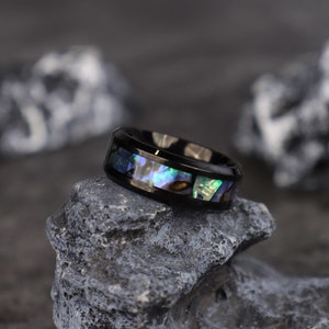 Black Abalone Band Ring-Greek Pattern Band Ring-Promise Band-Unisex Ring Men Women Jewelry-Anniversary Gift - Engagement Gift