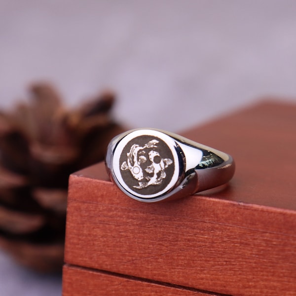 Fish Signet Ring, Bring you good luck,silver ring, Pinky Ring, Class Ring, Signet Ring Men, Gifts For Him, Gift for Her,couple ring