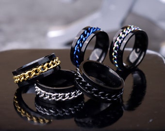 Anxiety Spinner Ring, Chain Fidget Rings, Anti Anxiety Ring, Worry Anxiety Ring, Spinning Ring, Gift for Men, Unisex Men