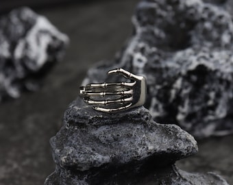 Skeleton Hand Punk Ring-Emo Grunge Skeleton Ring-Punk Rock Skull Ring Silver-Gothic Skeleton Ring-Adjustable Ring-Halloween Ring-Gift
