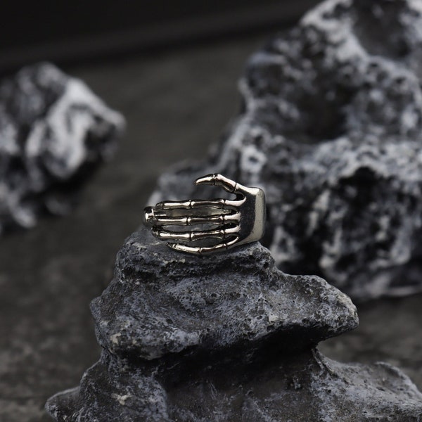 Skelett Hand Punk Ring-Emo Grunge Skelett Ring-Punk Rock Schädel Ring Silber-Gothic Skelett Ring-verstellbarer Ring-Halloween Ring-Geschenk