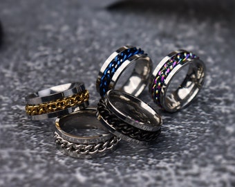 Anxiety Spinner Ring,Chain Fidget Rings, Anti Anxiety Ring,Worry Anxiety Ring, Spinning Ring, Gift for Men,Unisex Men