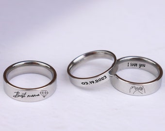 Personalized Ring, Custom Engraved, 4/6 mm,Couple ring, Name Date Coordinates, Unique Gift,Gift for mom,dad,Gift forher,Gift for him