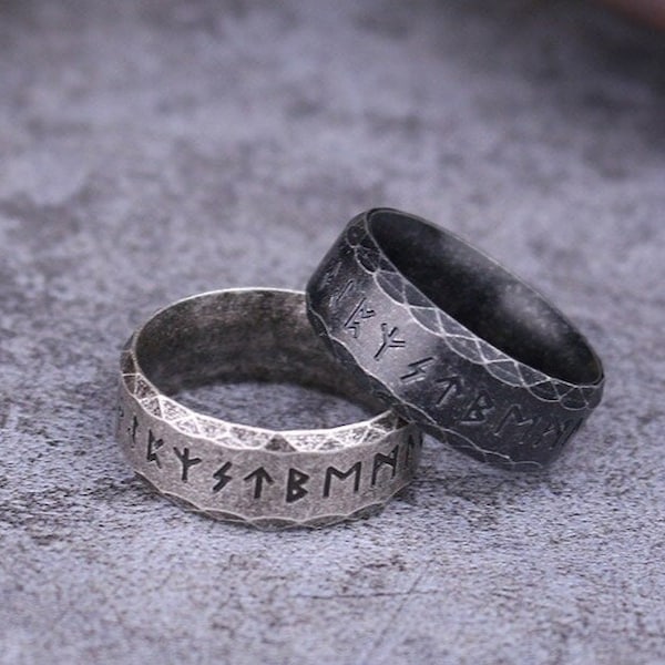 Anillo vikingo hecho a mano Anillo de runa nórdica para hombres amuleto de anillo vikingo de acero inoxidable / Regalo pagano / regalo de joyería / joyería gótica