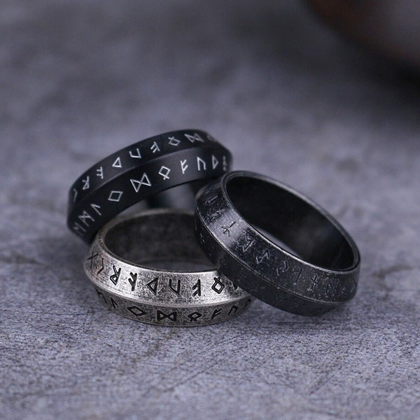 Handmade Viking Ring black/steel color Norse Rune ring for men stainless steel Viking amulet ring amulet jewelry gift/Pagan Gift/Best Gift