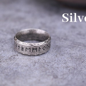 Anillo vikingo hecho a mano Anillo de runa nórdica para hombres amuleto de anillo vikingo de acero inoxidable / Regalo pagano / regalo de joyería / joyería gótica Silver