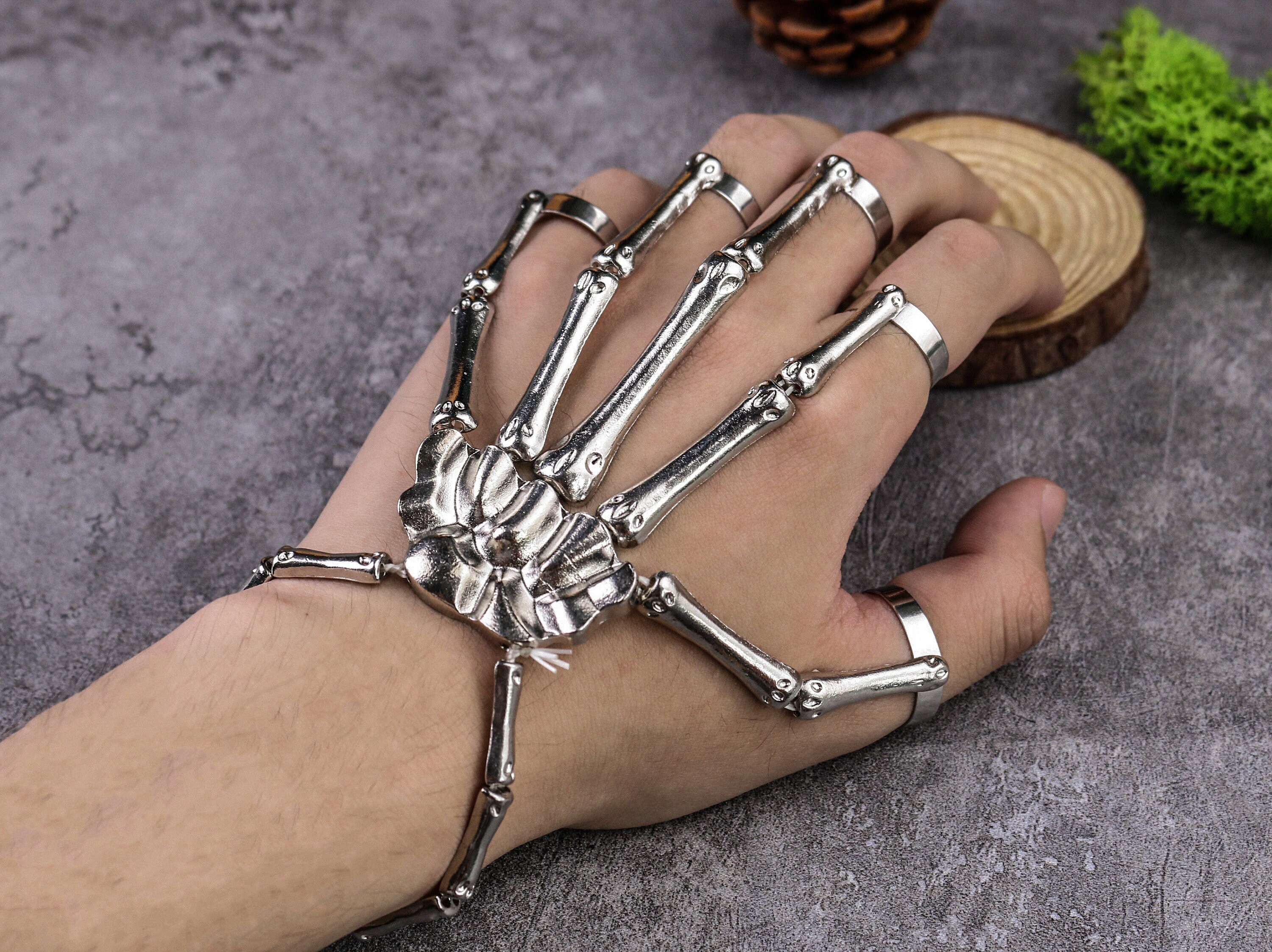 Skeleton hand sales bracelet sterling silver