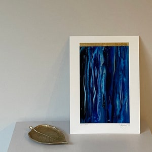 Bright blue navy and gold leaf abstract painting water coast sea river original