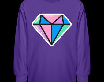 Girls Long Sleeve Diamond Purple T-Shirt