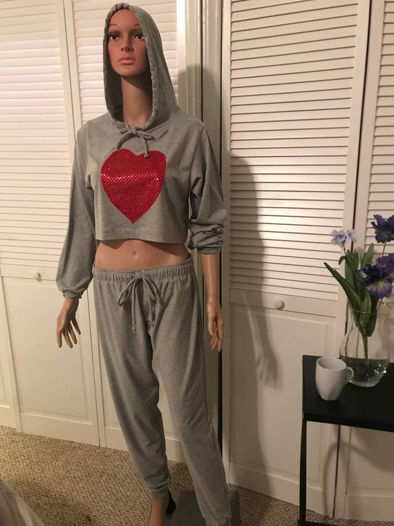 Crop top hoodie and outlet pants set