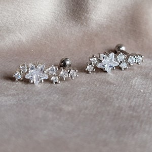 Boucles d'oreilles cartilage CZ Star Climber, piercing étoile hélicoïdale, bijoux piercing en cristal, clou de cartilage vissé en or or rose