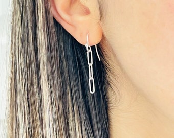 Fine Paperclip Chain Earrings 100% Silver 925 , Link Chain Earrings, French Hooks, Chunky Earrings  Linked Chain Earring