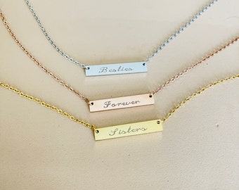 Personalized Bar Necklace, Gold Plated Engraved Pendant
