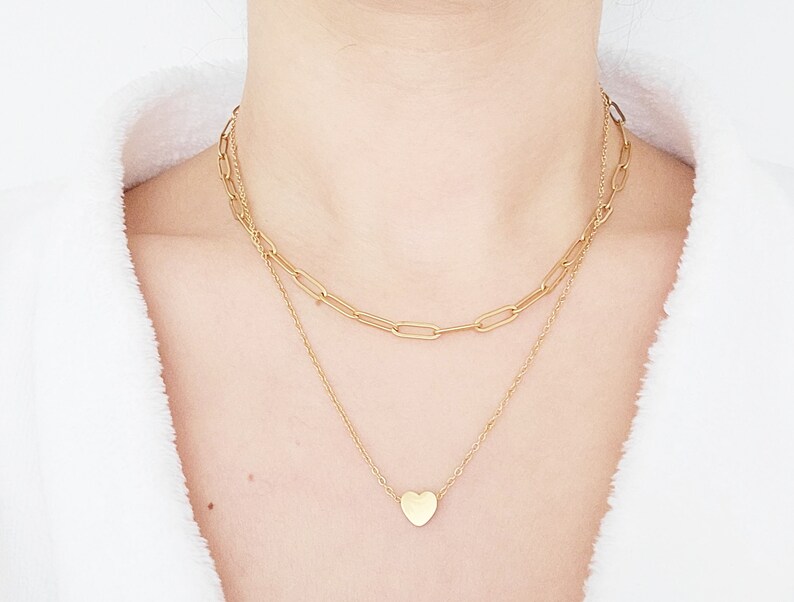 18K Gold Plated Paper Clip Chain, Adjustable Stainless Steel Link Necklace Image 8