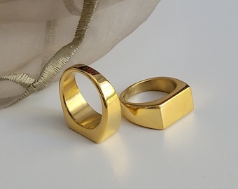 Engravable Gold Plated Rectangle Signet Ring