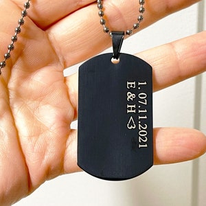 Black Dog Tag Pendant, Engraved Dog Tag Necklace, Custom Medical Alert Necklace For Men, Custom Dog Tags Military Pendant With Ball Chain