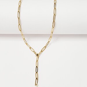 18K Gold Plated Paper Clip Chain, Adjustable Stainless Steel Link Necklace Image 5