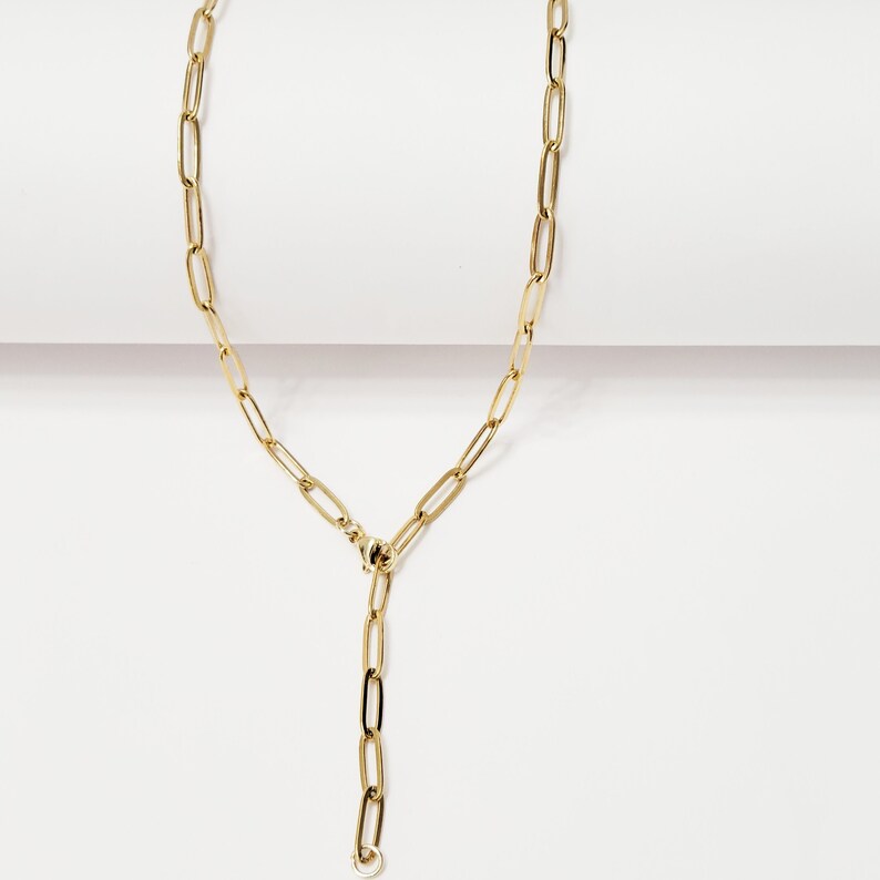 18K Gold Plated Paper Clip Chain, Adjustable Stainless Steel Link Necklace Image 5