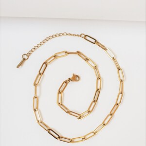 18K Gold Plated Paper Clip Chain, Adjustable Stainless Steel Link Necklace Image 9
