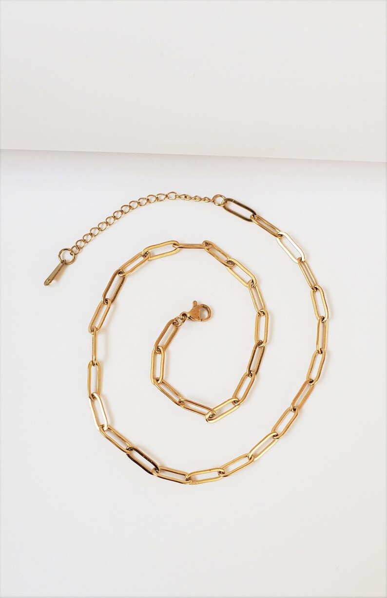 18K Gold Plated Paper Clip Chain, Adjustable Stainless Steel Link Necklace Image 9