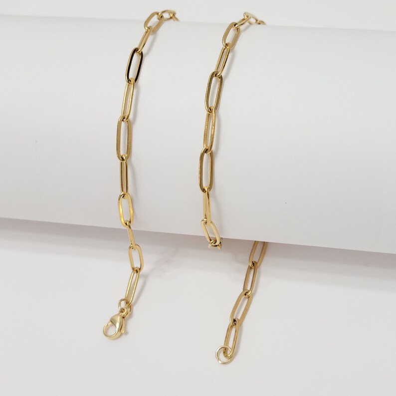 18K Gold Plated Paper Clip Chain, Adjustable Stainless Steel Link Necklace Image 4