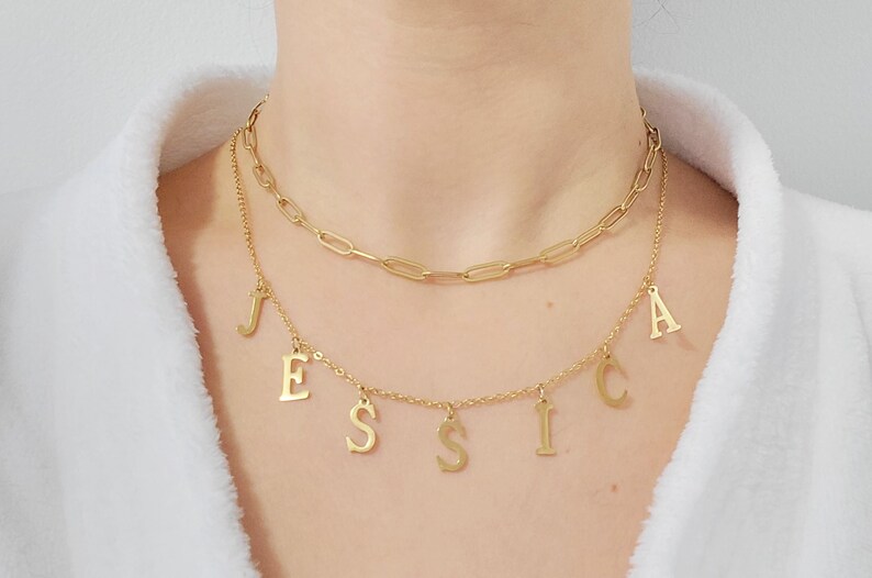 18K Gold Plated Paper Clip Chain, Adjustable Stainless Steel Link Necklace Image 6