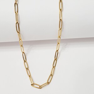 18K Gold Plated Paper Clip Chain, Adjustable Stainless Steel Link Necklace Image 3