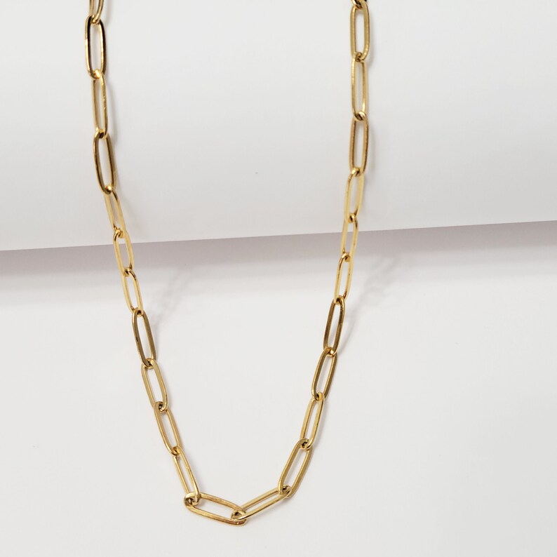 18K Gold Plated Paper Clip Chain, Adjustable Stainless Steel Link Necklace Image 3