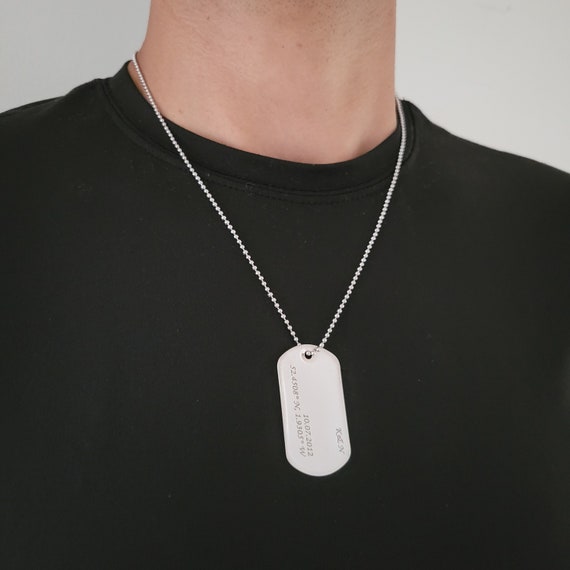 AWNL Men's Dog Tag Pendant Necklace with Meteorite Sterling Silver Chain  Gift for Men